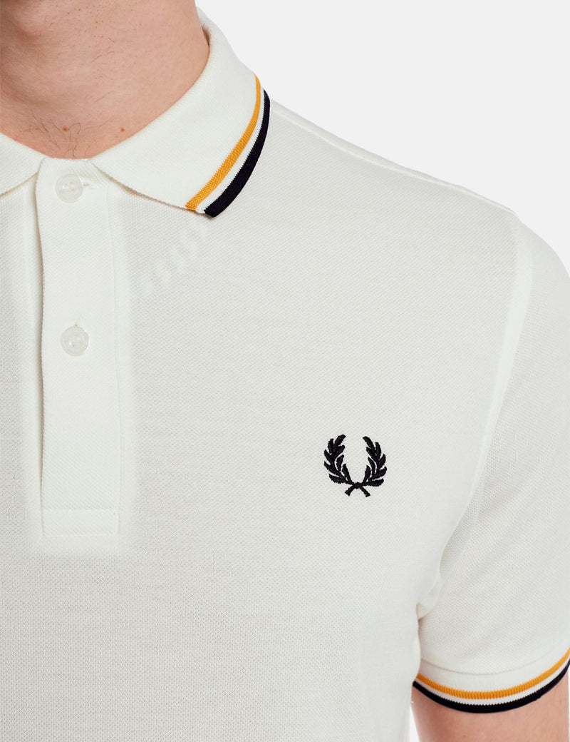 Chemise Fred Perry Twin Tipped - Blanc Neige/Or/Bleu Marine
