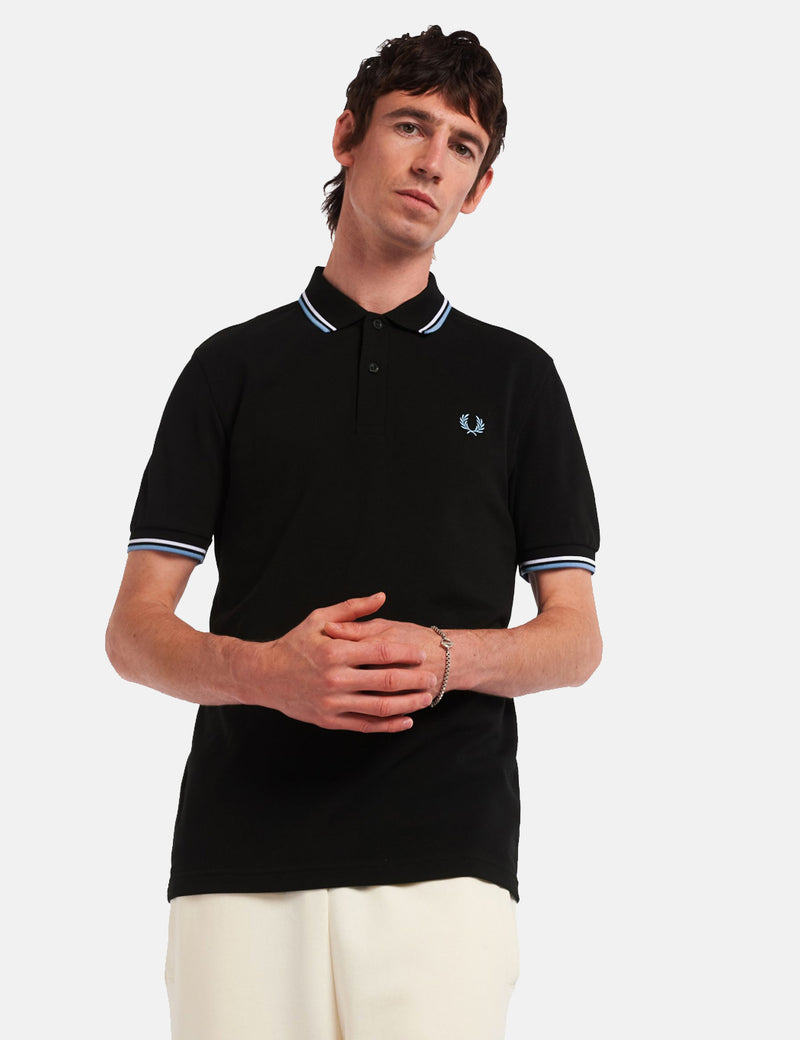 Fred Perry Twin Tipped Poloshirt - Schwarz/Weiß/Himmel