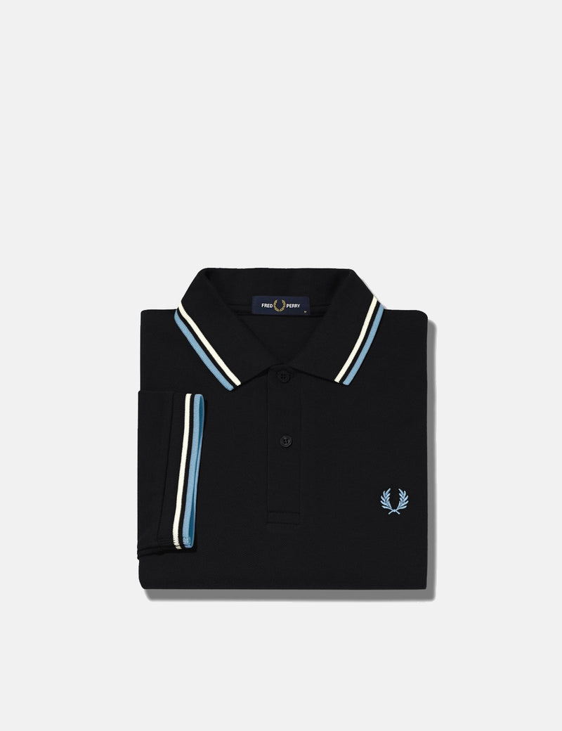 Fred Perry Twin Tipped Polo Shirt - Black/White/Sky