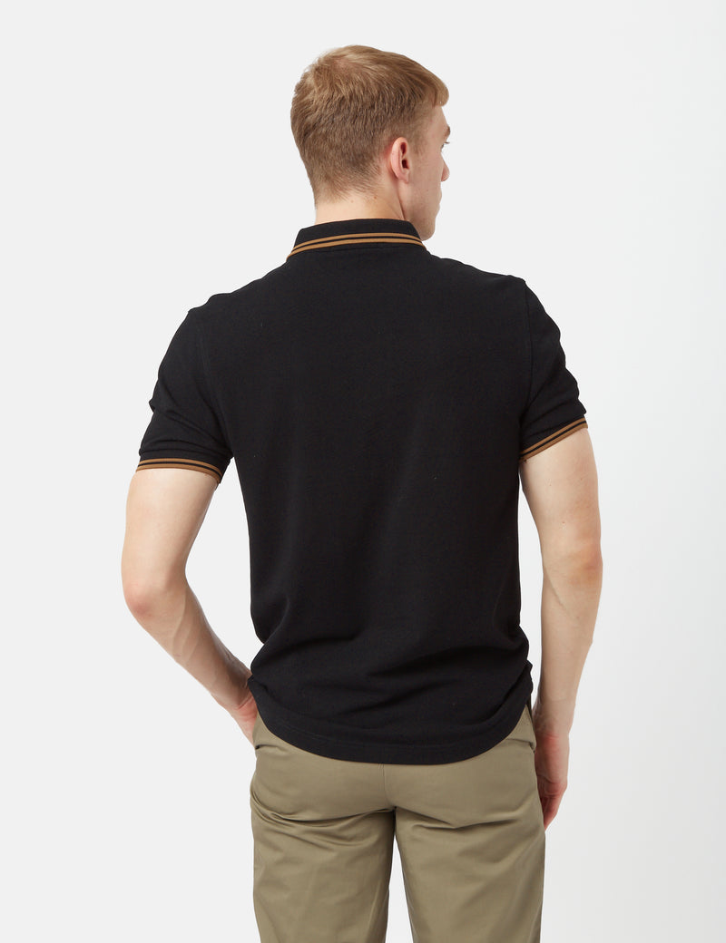 Fred Perry Twin Tipped Polo Shirt - Black/Shaded Stone