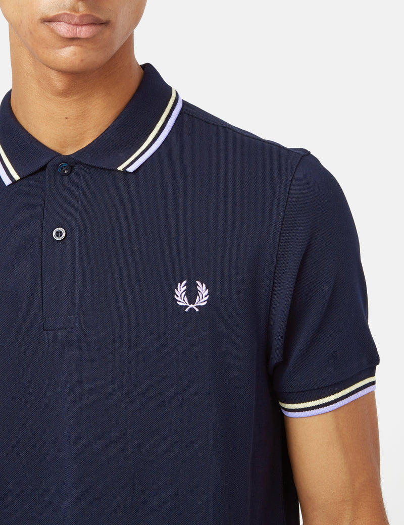 Fred Perry 트윈 팁 폴로 셔츠 - 네이비/왁스 옐로우/라일락 소울