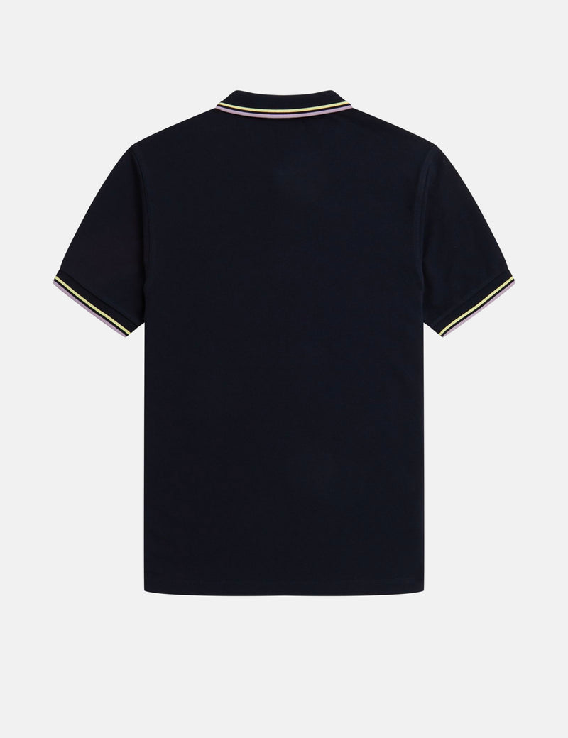 Fred Perry 트윈 팁 폴로 셔츠 - 네이비/왁스 옐로우/라일락 소울