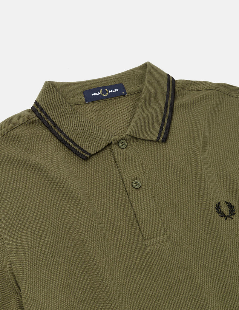 Fred Perry Polo À Double Liseré - Vert Uniforme/Noir