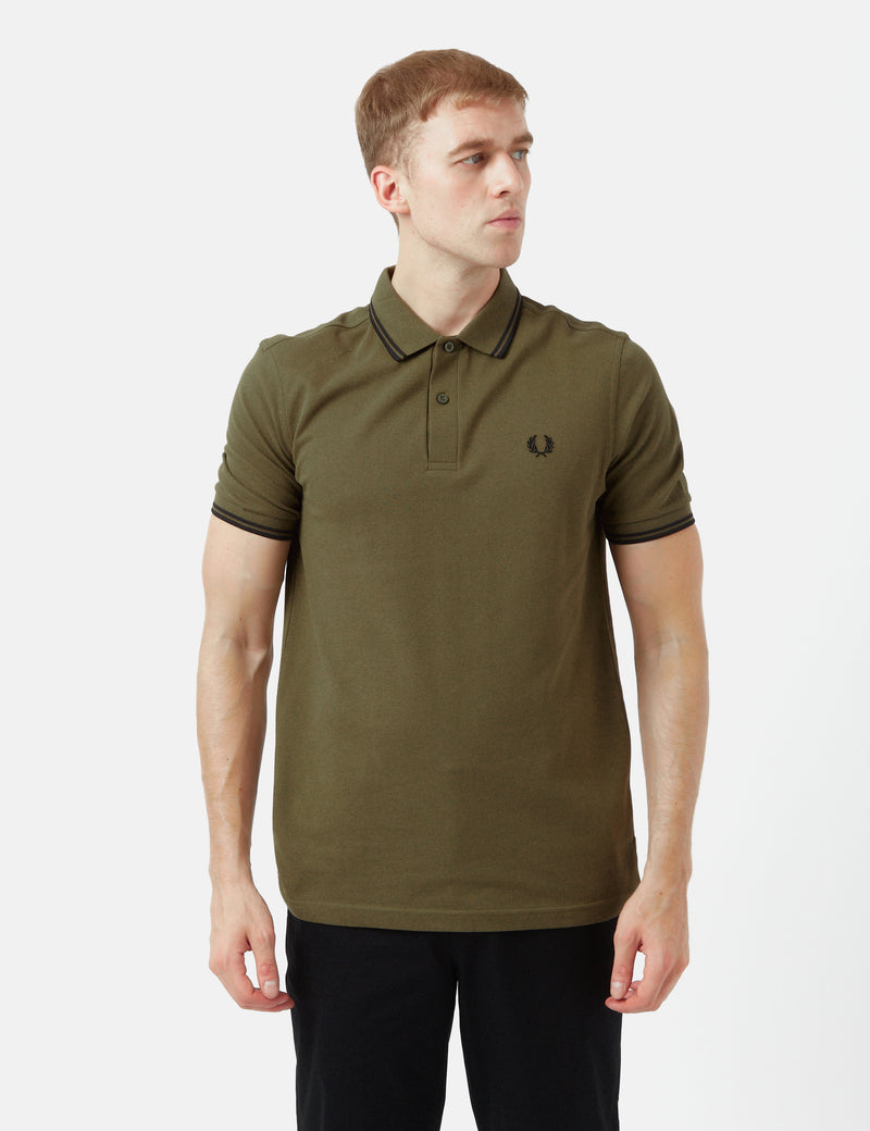 Fred Perry Polo À Double Liseré - Vert Uniforme/Noir