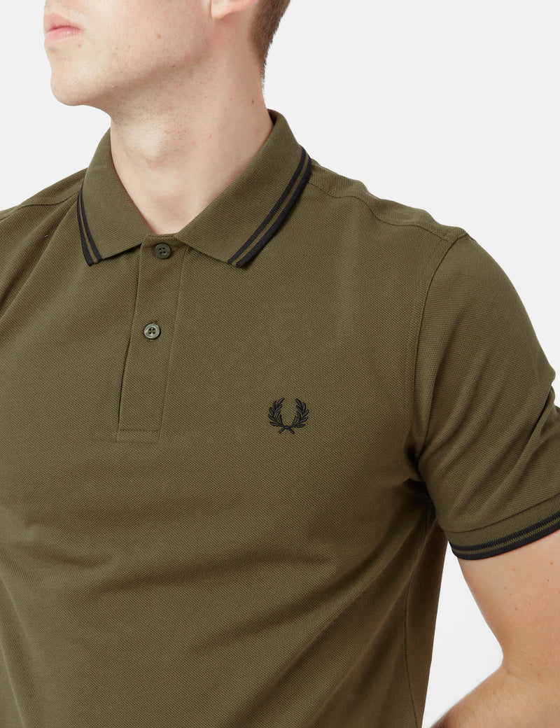 Fred Perry Polo À Double Liseré - Vert Uniforme/Noir