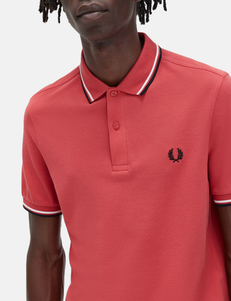 Fred Perry Twin Tipped Polo Shirt - Washed Red/Snow White/Black