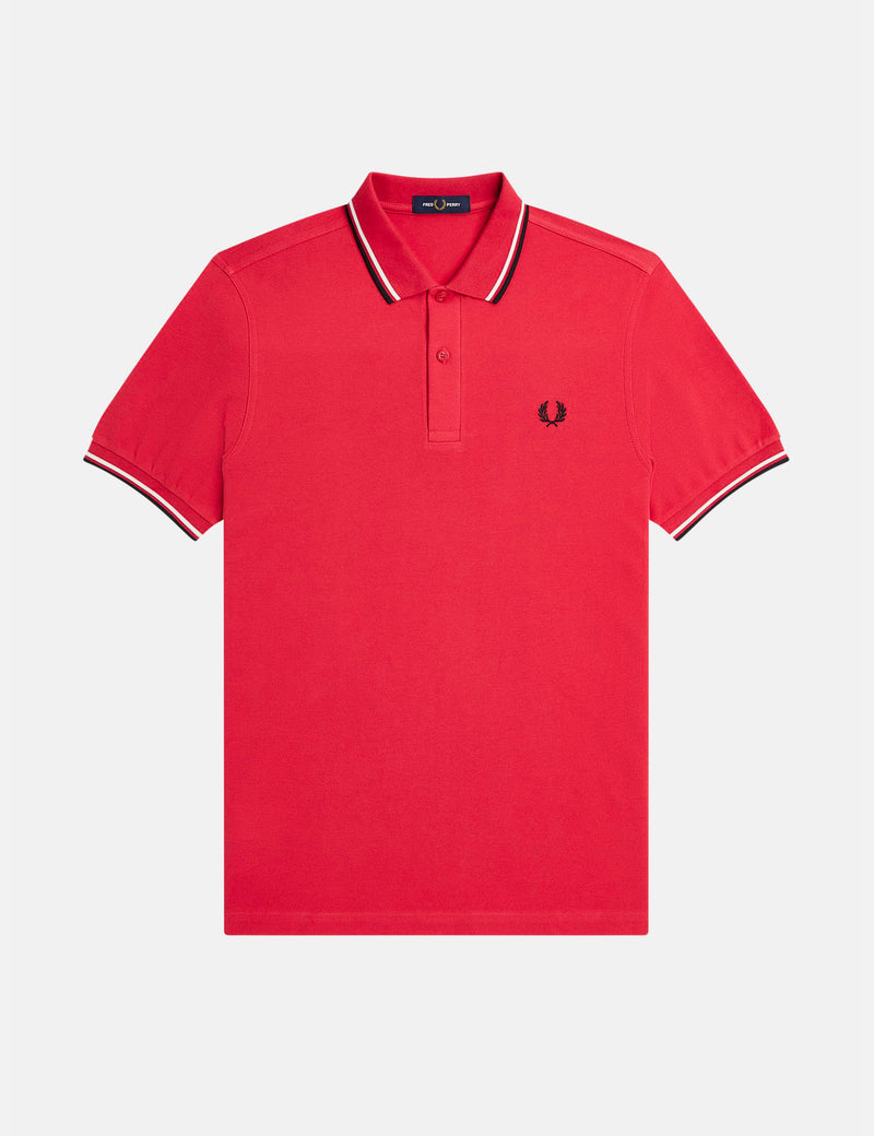 Fred Perry Twin Tipped Polo Shirt - Washed Red/Snow White/Black