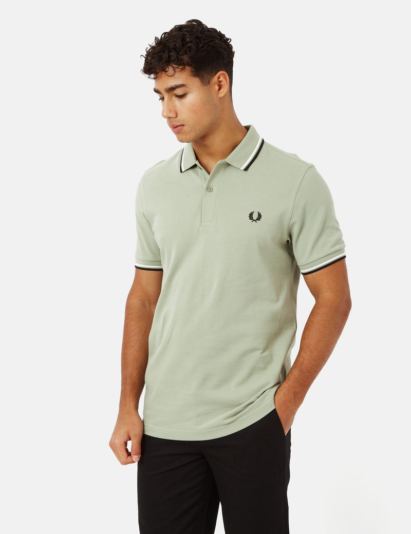 Fred Perry Twin Tipped Polo Shirt - Seagrass Green/Snow
