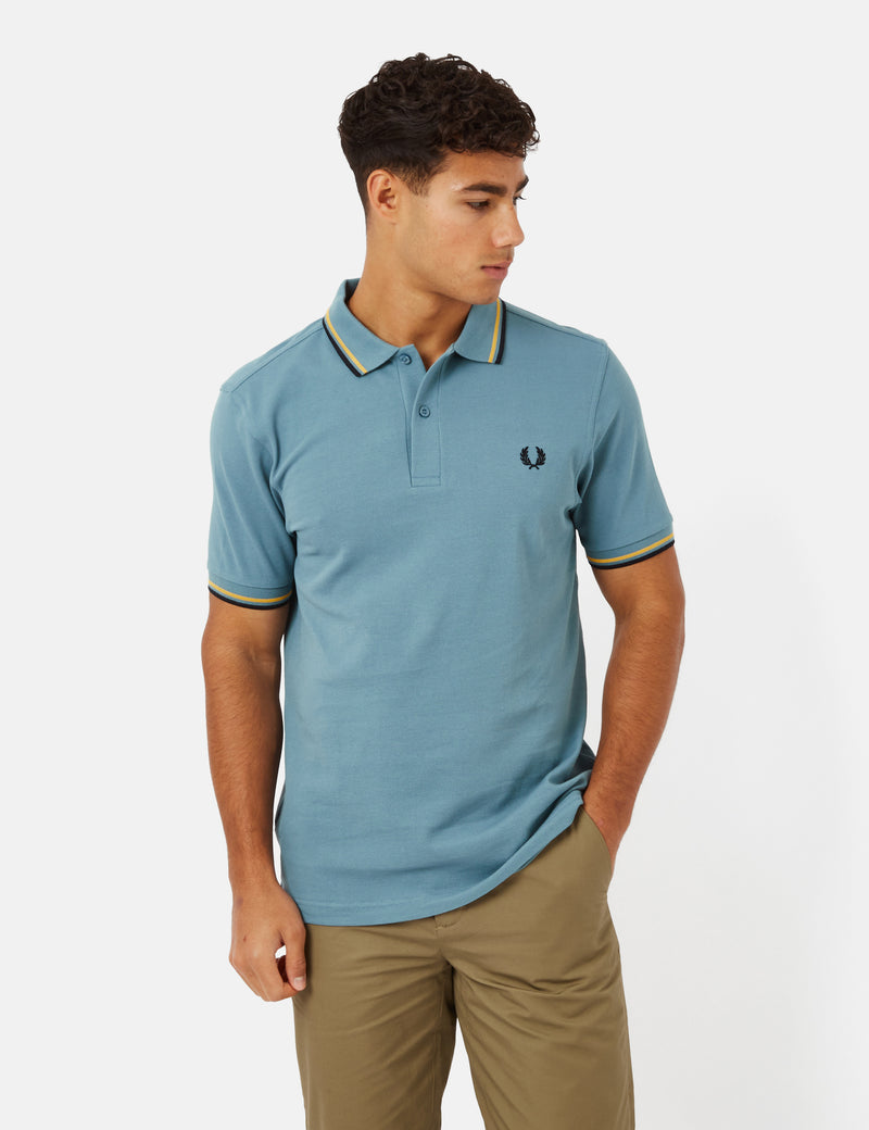 Fred Perry Twin Tipped Polo Shirt - Ash Blue/Golden Hour