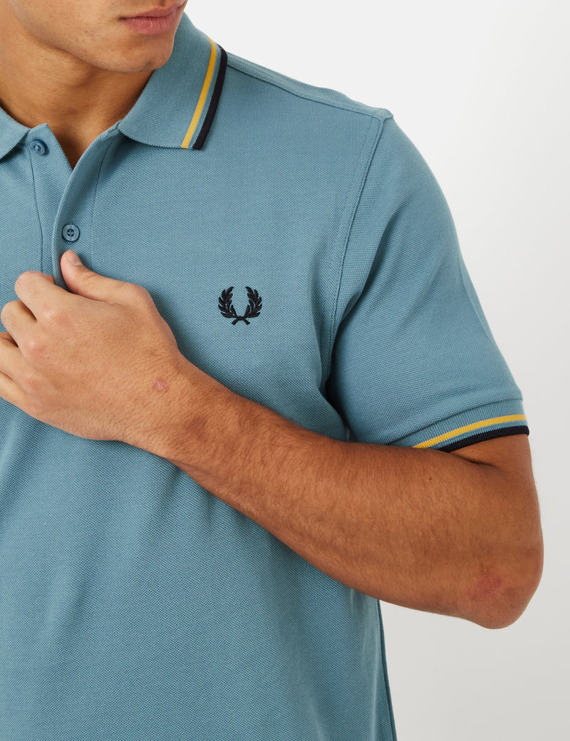 Fred Perry Twin Tipped Polo Shirt - Ash Blue/Golden Hour