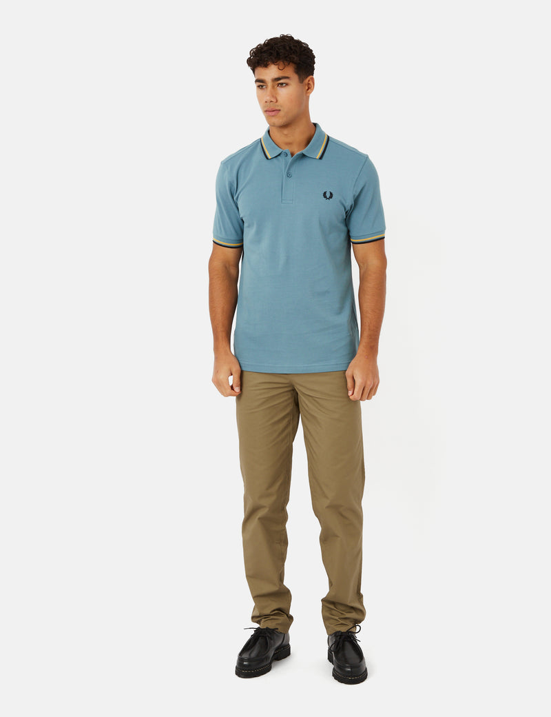 Fred Perry Twin Tipped Polo Shirt - Ash Blue/Golden Hour