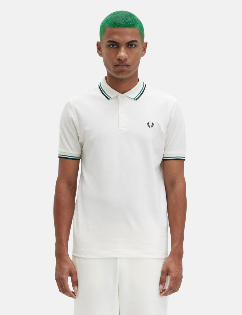 Fred Perry Twin Tipped Polo Shirt - Light Ecru/Fred Perry Green/Navy Blue
