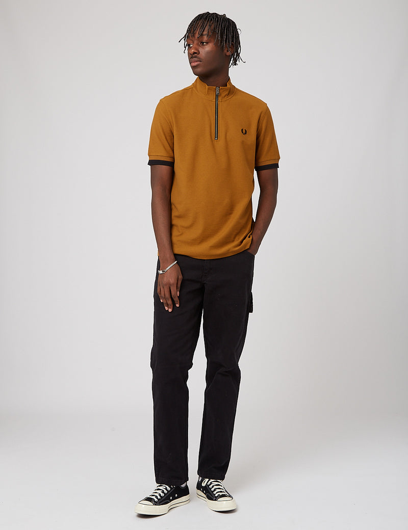 Fred Perry Funnel Neck Polo Shirt - Dark Caramel