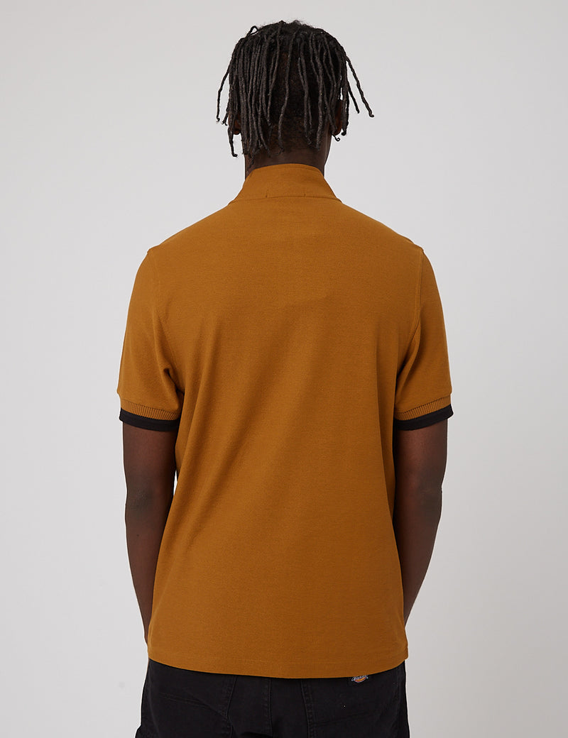 Fred Perry Funnel Neck Polo Shirt - Dark Caramel