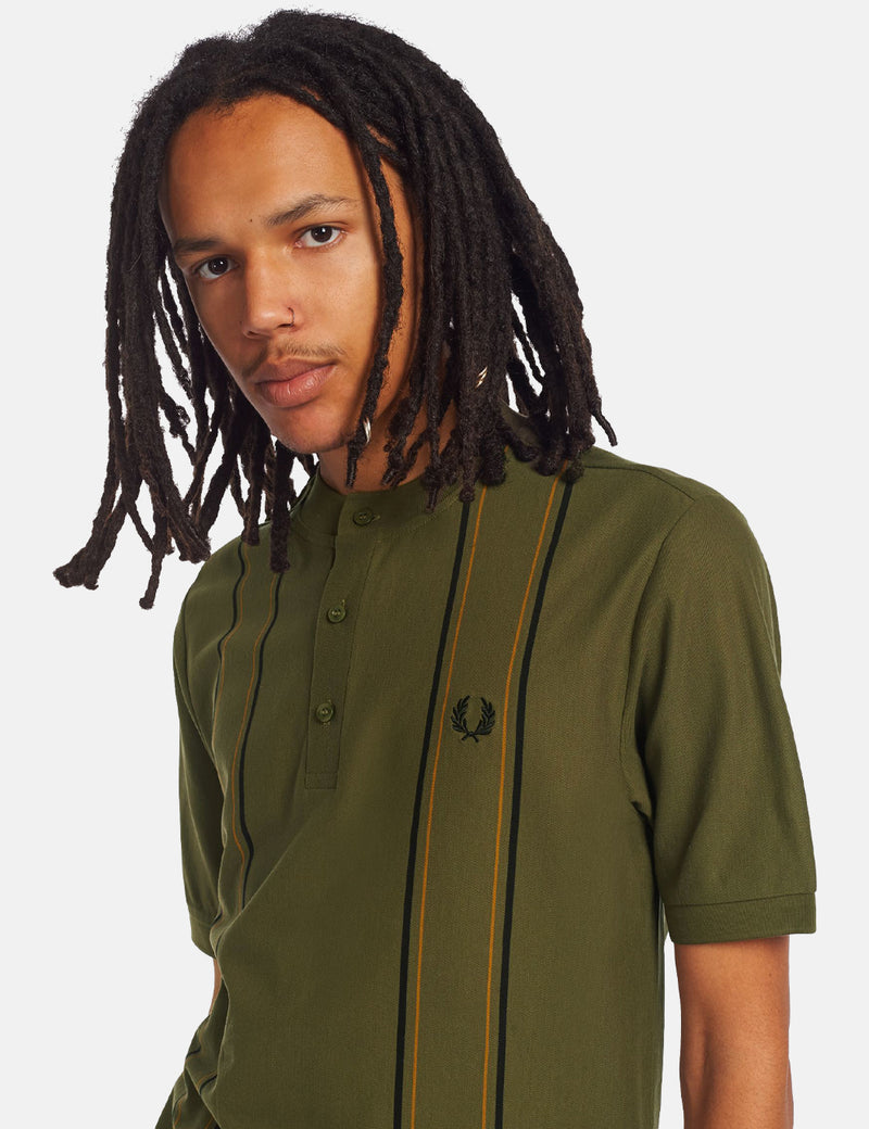 Polo Fred Perry Rayé Henley - Vert Militaire