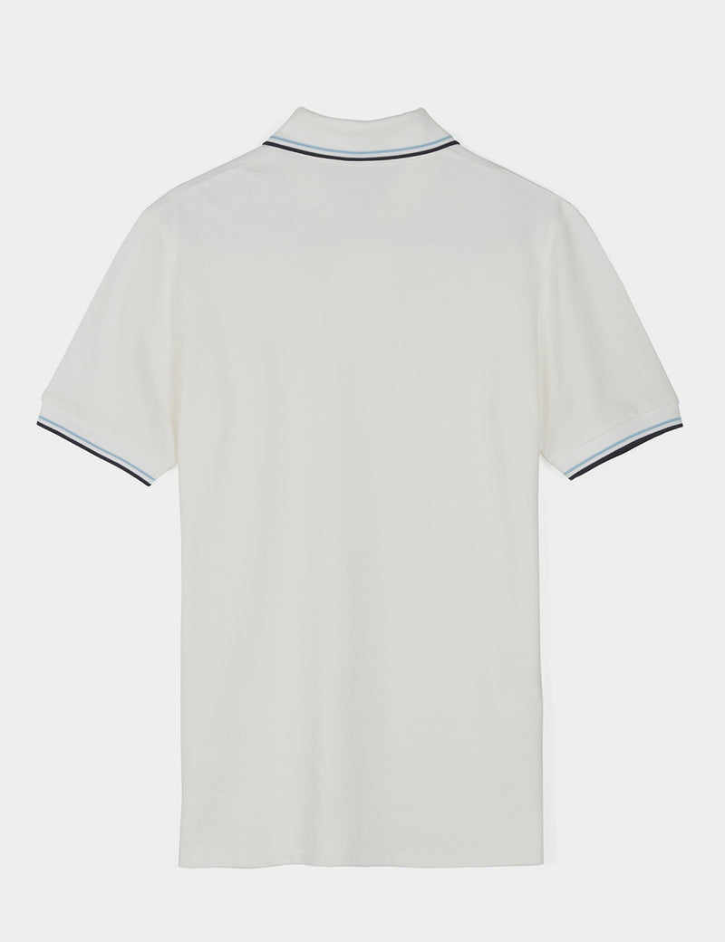 T-Shirt à Col Rond En Piqué Fred Perry - Blanc Neige/Bleu Marine