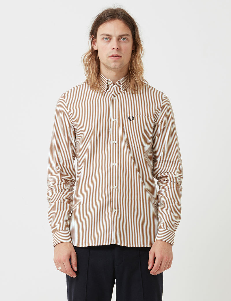Fred Perry Stripe Twill Shirt - Dark Caramel Brown