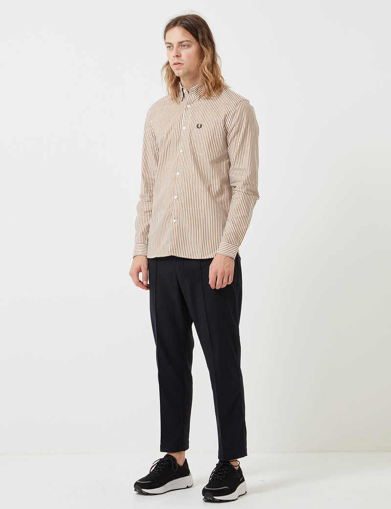 Fred Perry Stripe Twill Shirt - Dark Caramel Brown