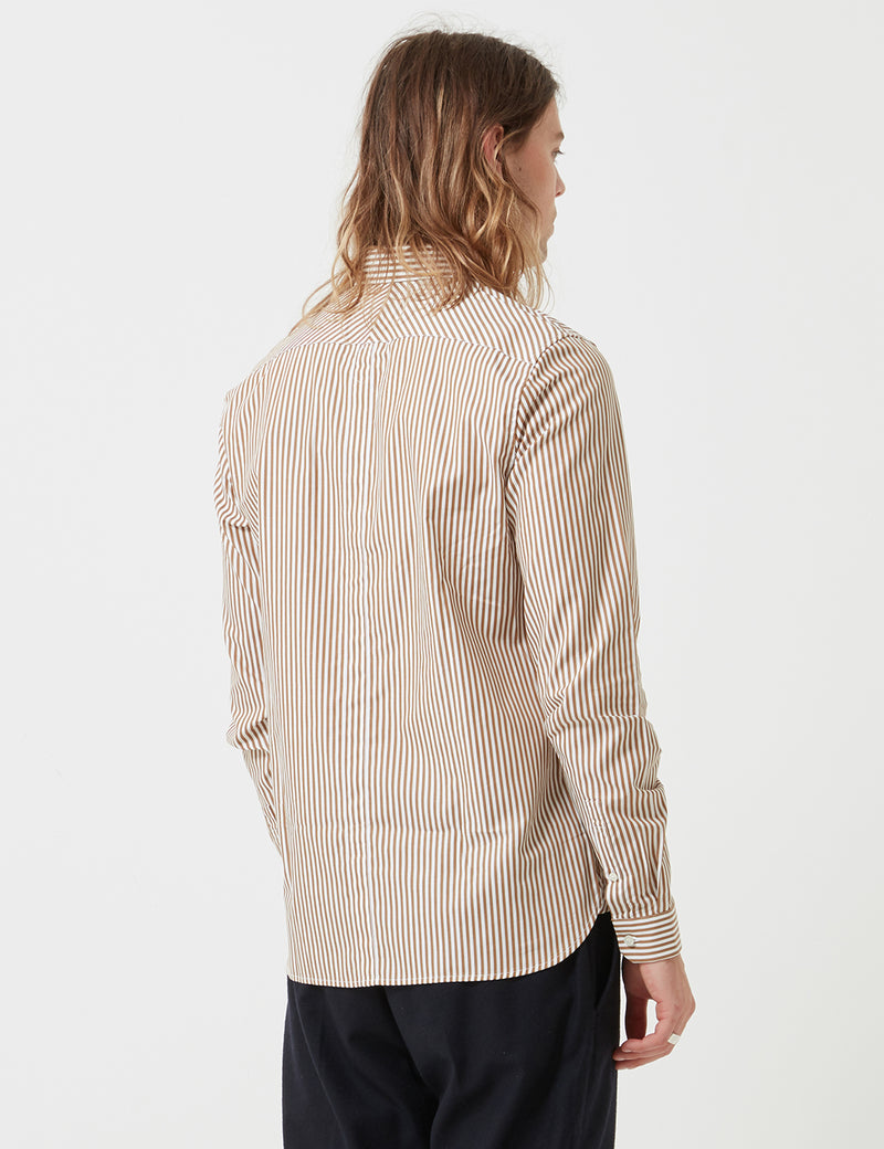 Fred Perry Stripe Twill Shirt - Dark Caramel Brown