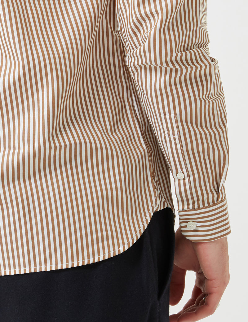 Fred Perry Stripe Twill Shirt - Dark Caramel Brown