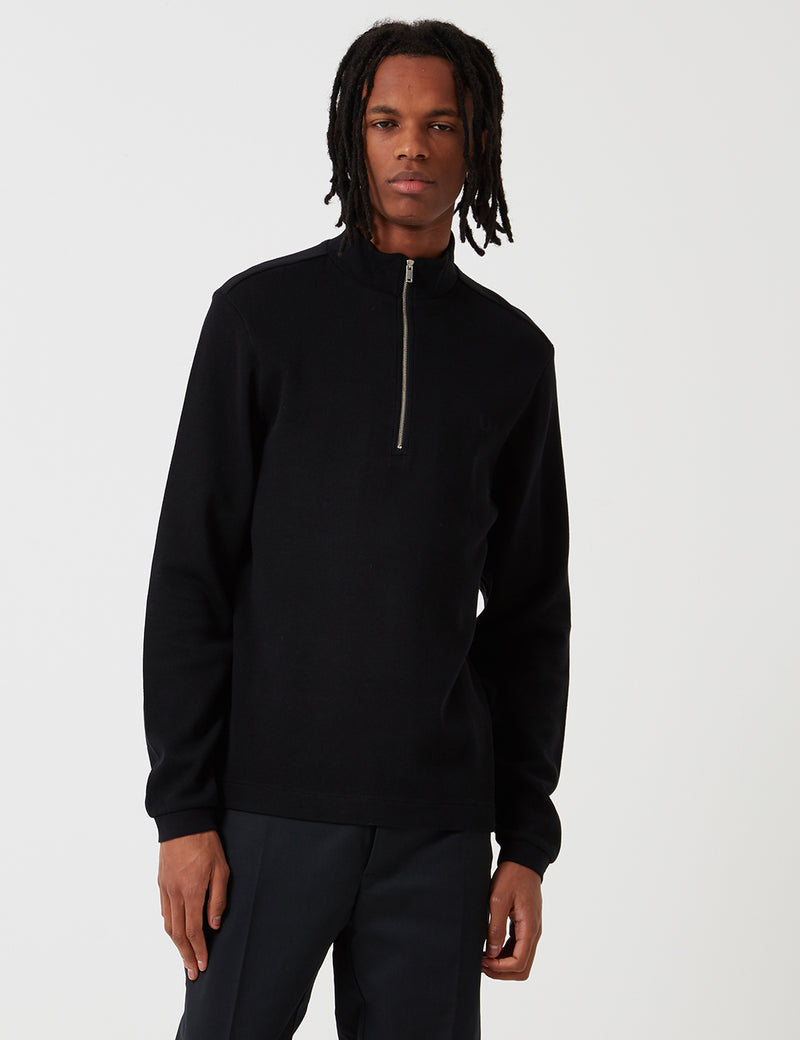 Fred Perry Zip Neck Rib Sweat - Black