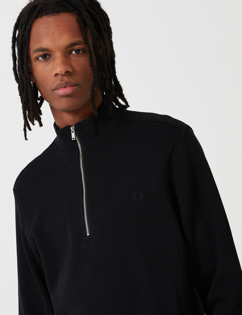 Fred Perry Zip Neck Rib Sweat - Black