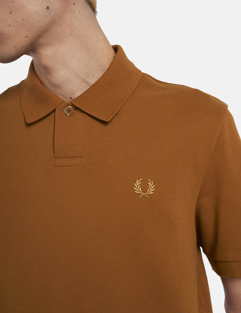 Fred Perry One Button Polo Shirt - Dark Caramel