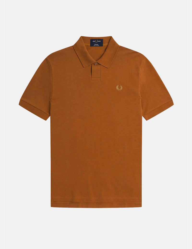 Fred Perry One Button Polo Shirt - Dark Caramel