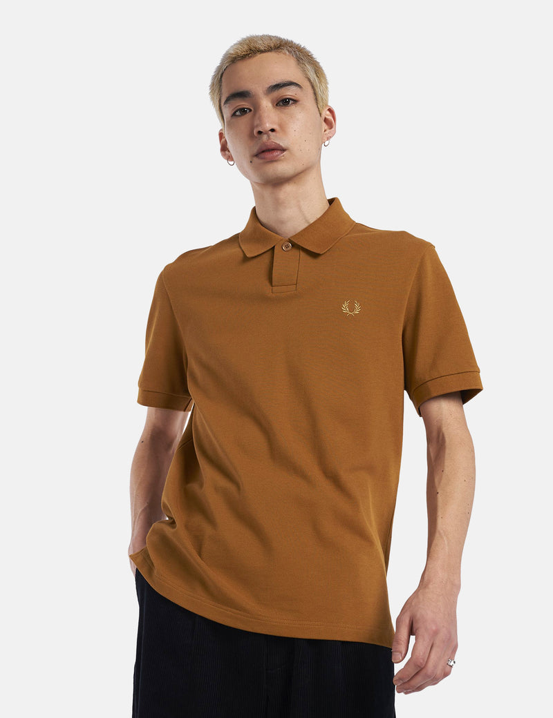 Fred Perry One Button Polo Shirt - Dark Caramel
