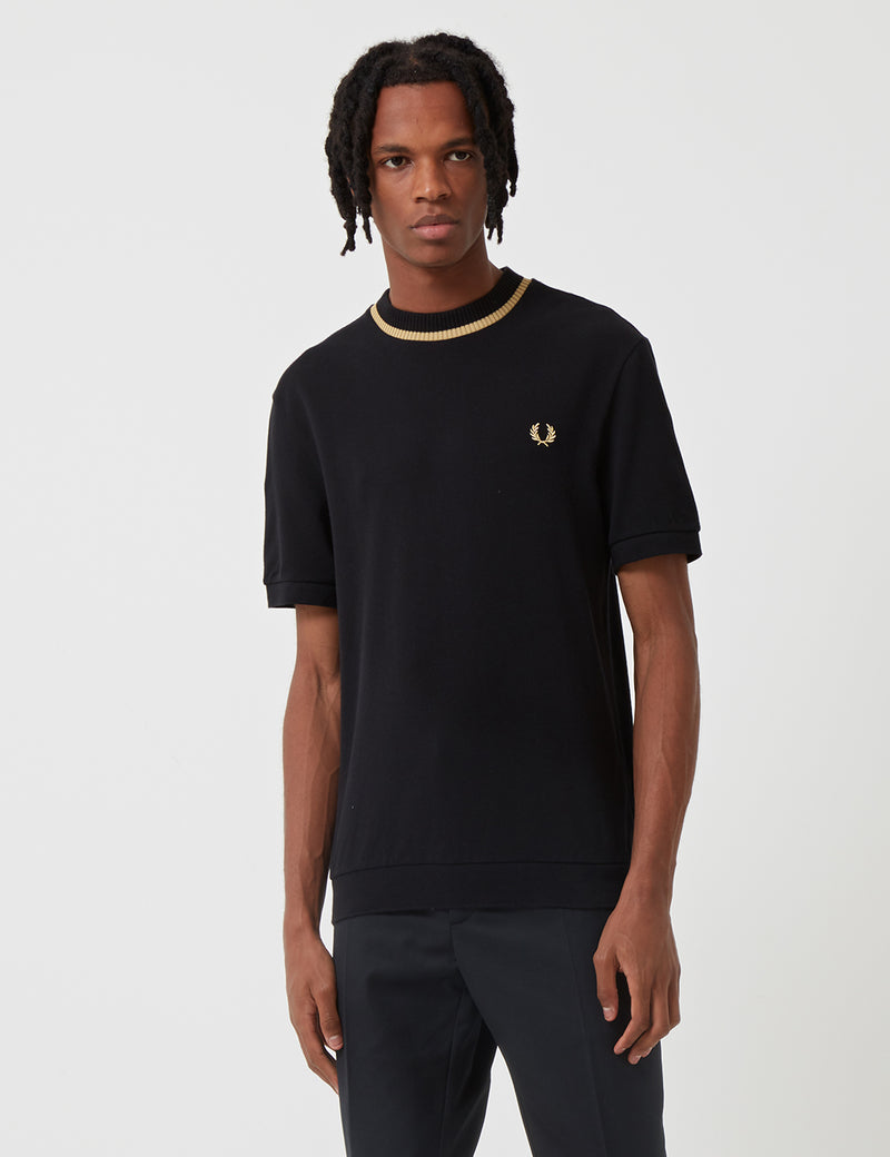 Fred Perry Re-issues Crew Neck Pique T-Shirt - Black/Champagne
