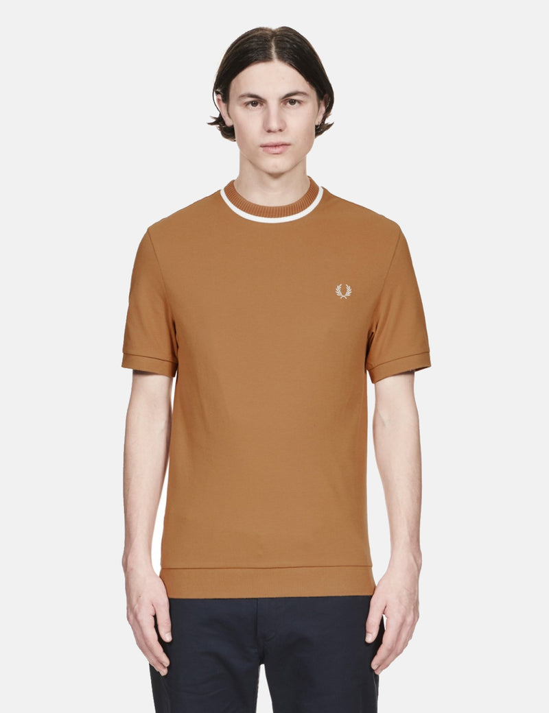Fred Perry Re-issues Crew Neck Pique T-Shirt - Caramel Brown