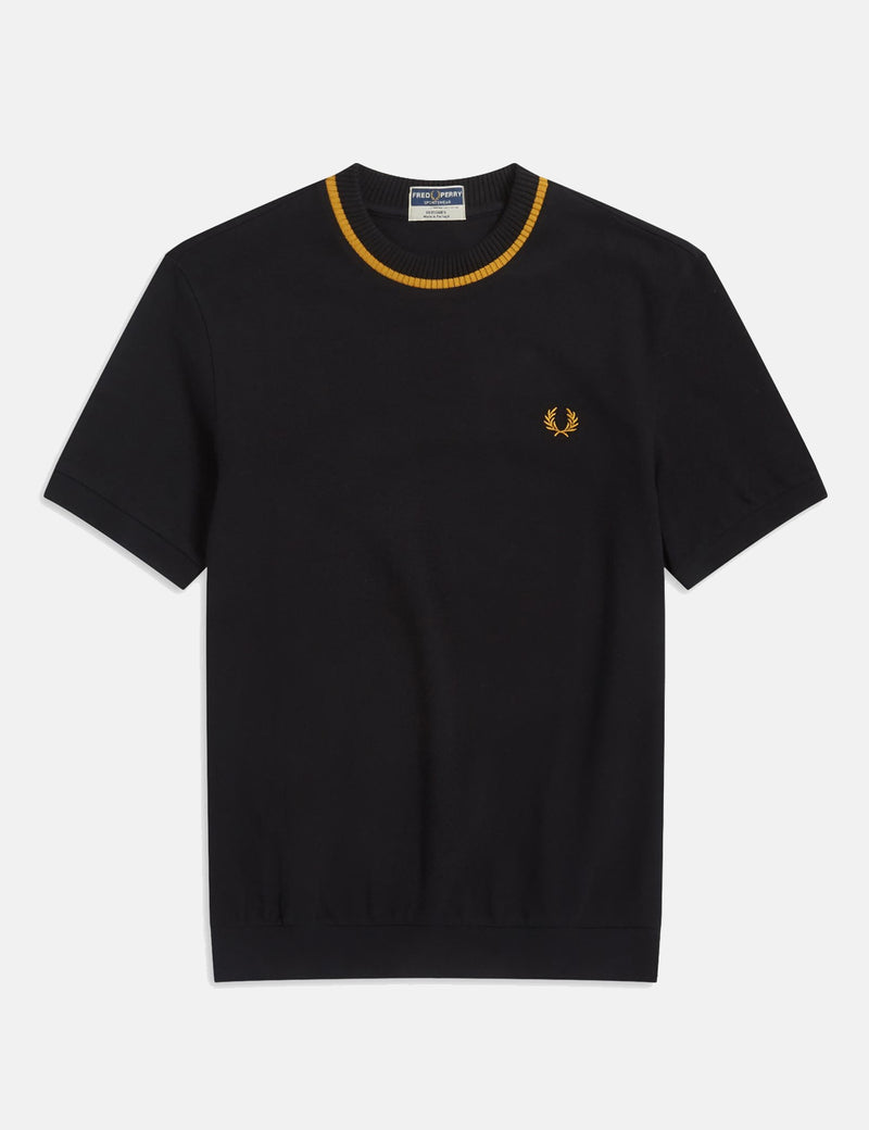 Fred Perry Crew Neck Pique T-Shirt - Black/Gold