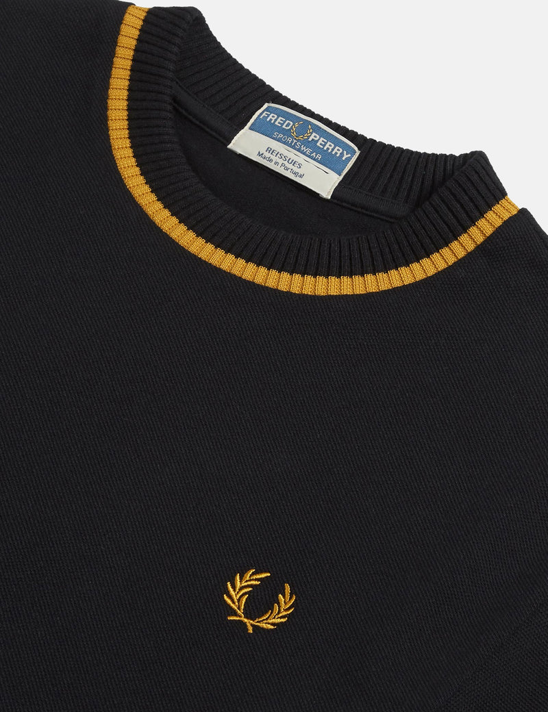 Fred Perry Crew Neck Pique T-Shirt - Black/Gold