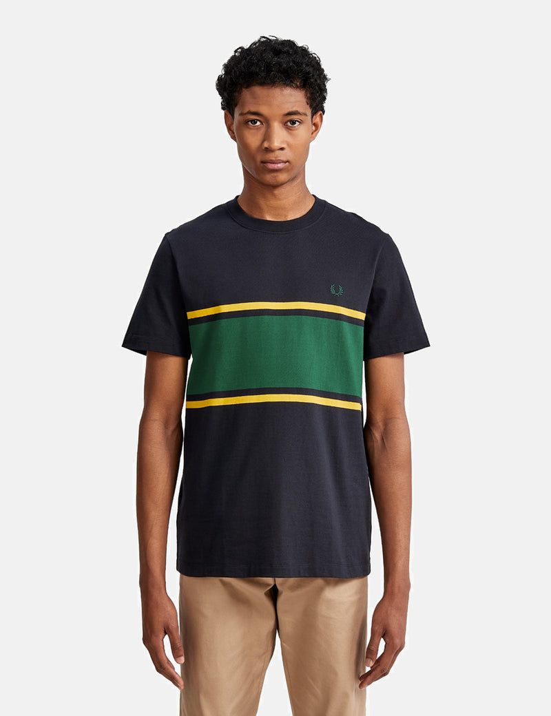 フレッドペリーカラーブロックTシャツ-ネイビーブルー