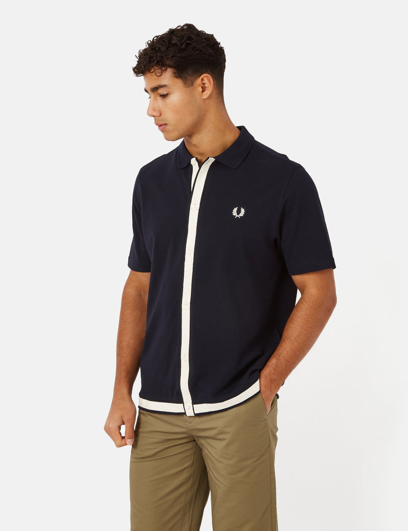 Fred Perry Tape Detail Polo Shirt - Navy Blue