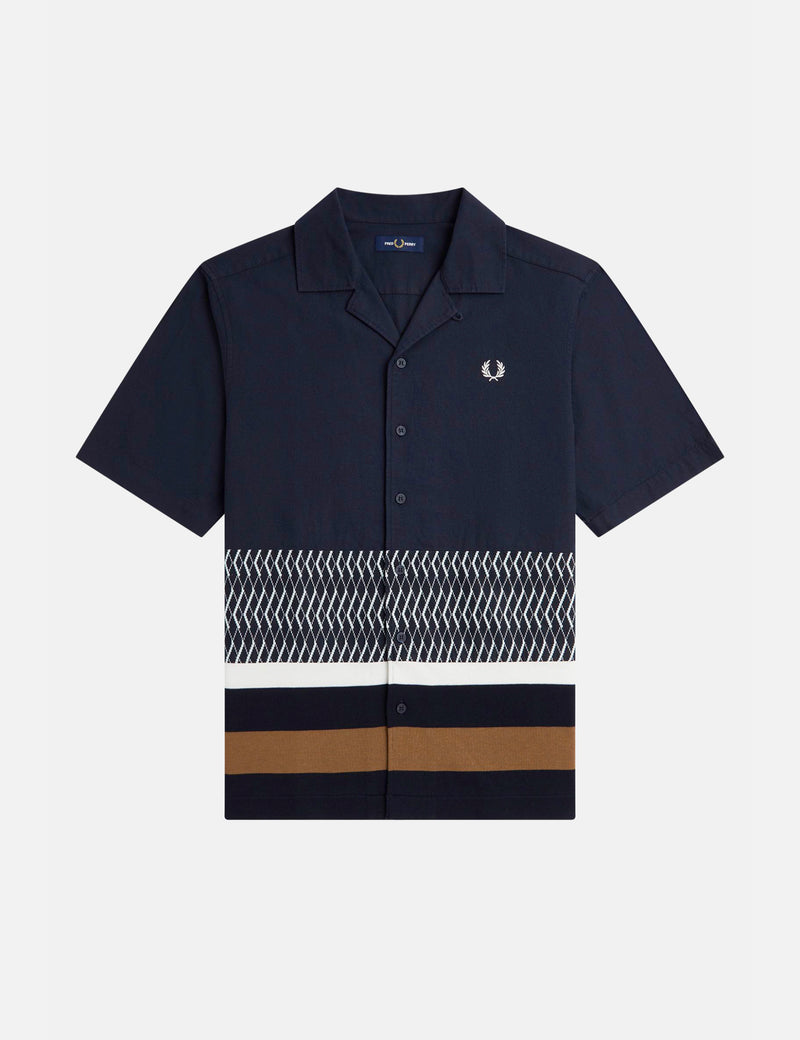 Fred Perry Knitted Panel Revere Collar Shirt - Navy Blue