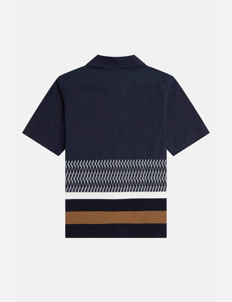 Fred Perry Knitted Panel Revere Collar Shirt - Navy Blue