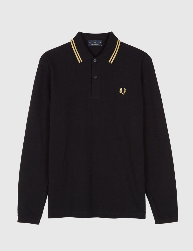 Fred Perry Twin Tipped Long Sleeve Polo Shirt - Black