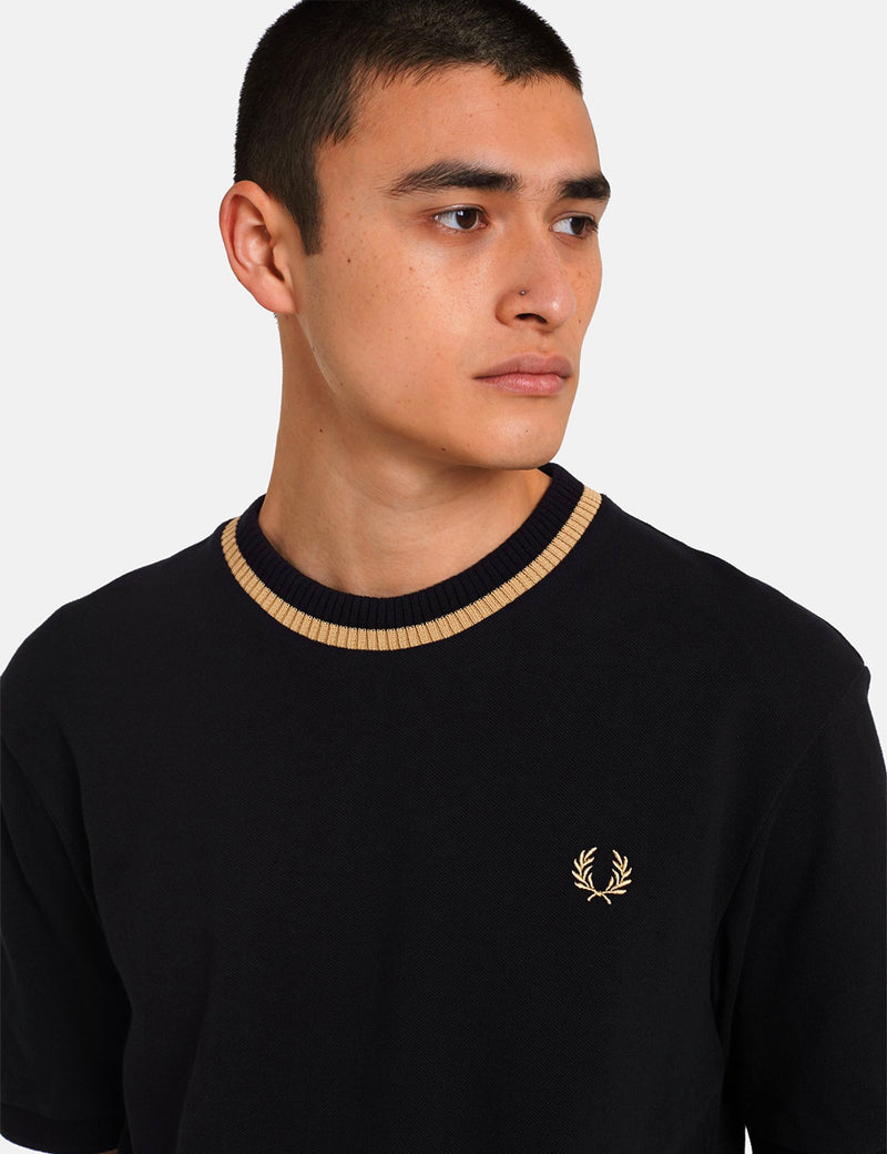 Fred Perry Reissues Crew Neck Pique T-Shirt (Made in England) - Noir/Champagne