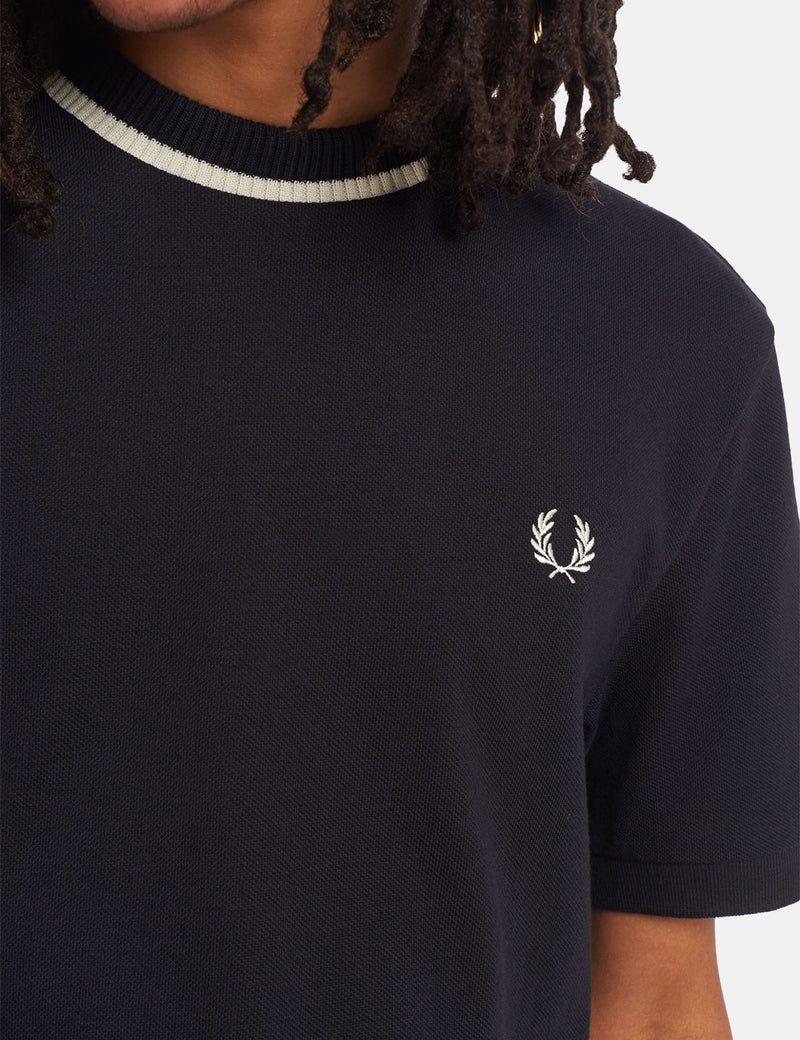 Fred Perry Piqué-T-Shirt mit Rundhalsausschnitt - Marineblau