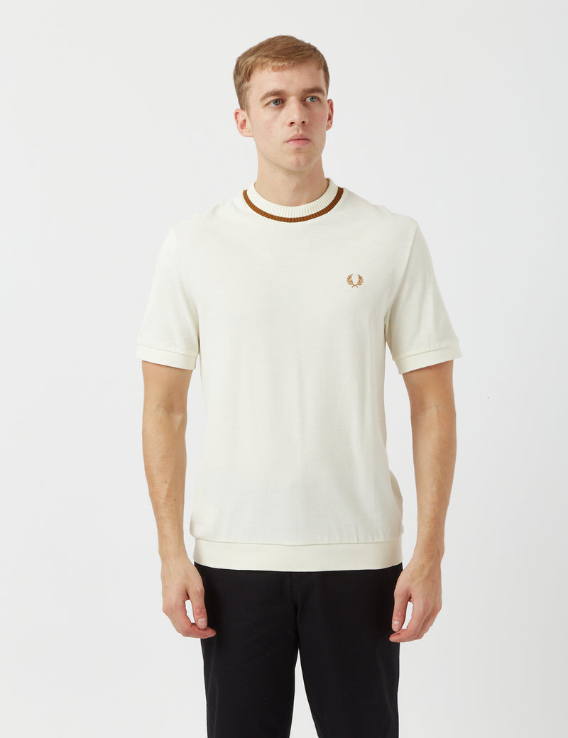Fred Perry Re-issues T-Shirt En Piqué À Col Ras Du Cou - Écru
