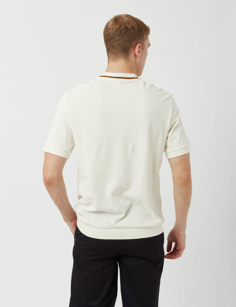 Fred Perry Re-issues T-Shirt En Piqué À Col Ras Du Cou - Écru