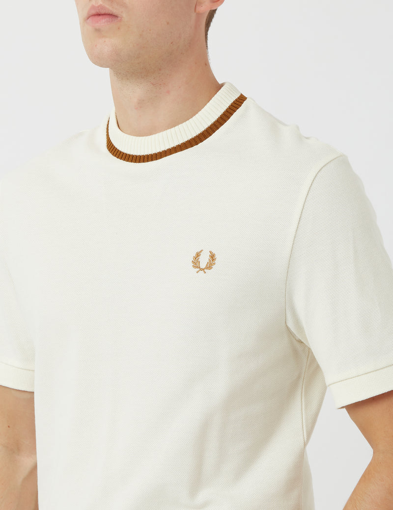 Fred Perry Re-issues T-Shirt En Piqué À Col Ras Du Cou - Écru