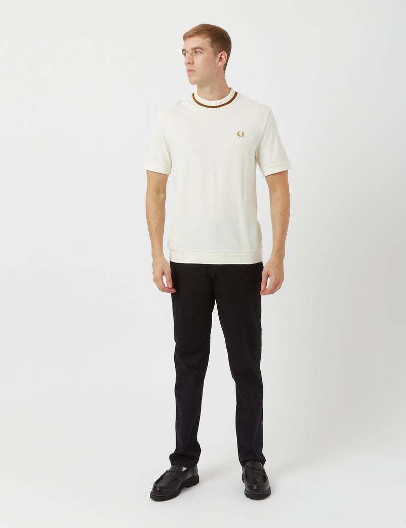 Fred Perry Re-issues T-Shirt En Piqué À Col Ras Du Cou - Écru