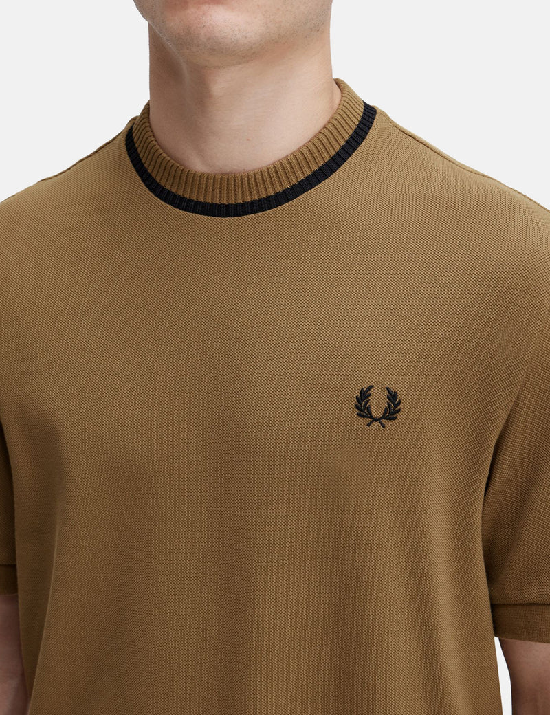 Fred Perry Crew Neck Pique T-Shirt - Shaded Stone Brown