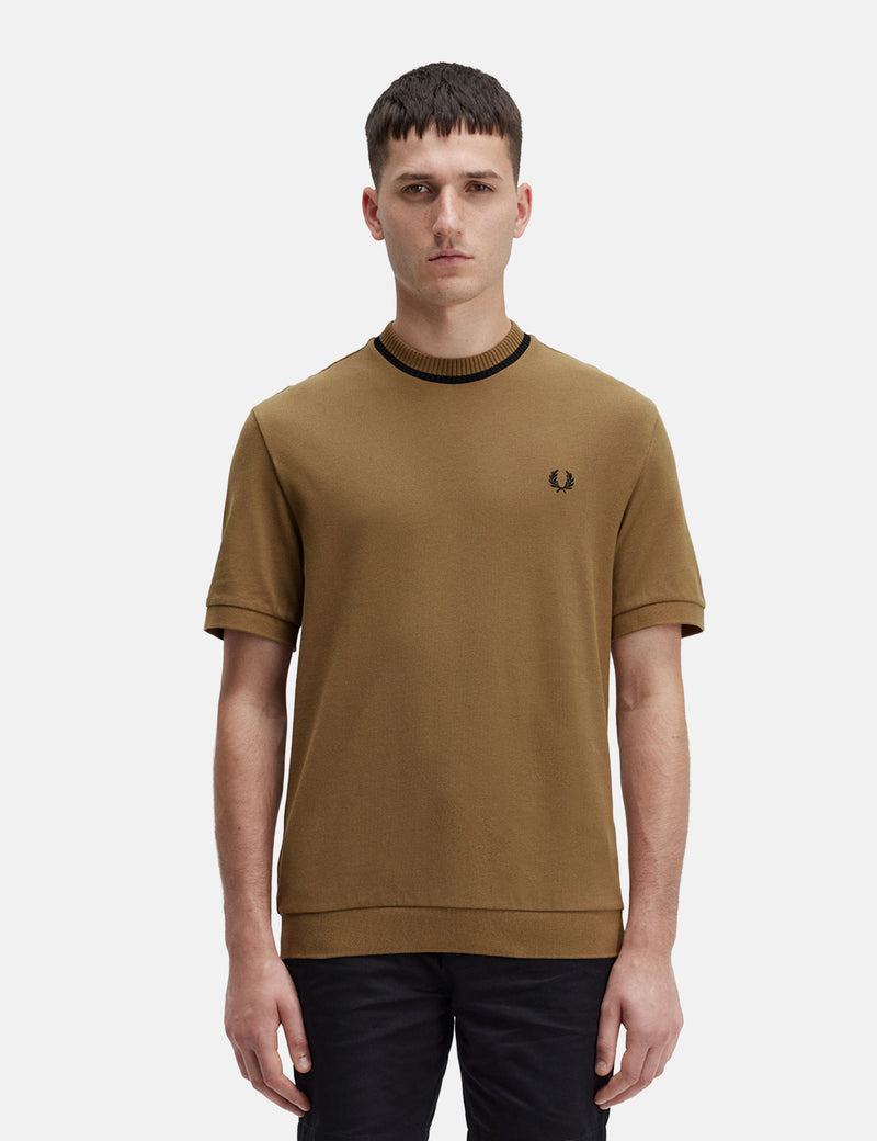 Fred Perry Crew Neck Pique T-Shirt - Shaded Stone Brown