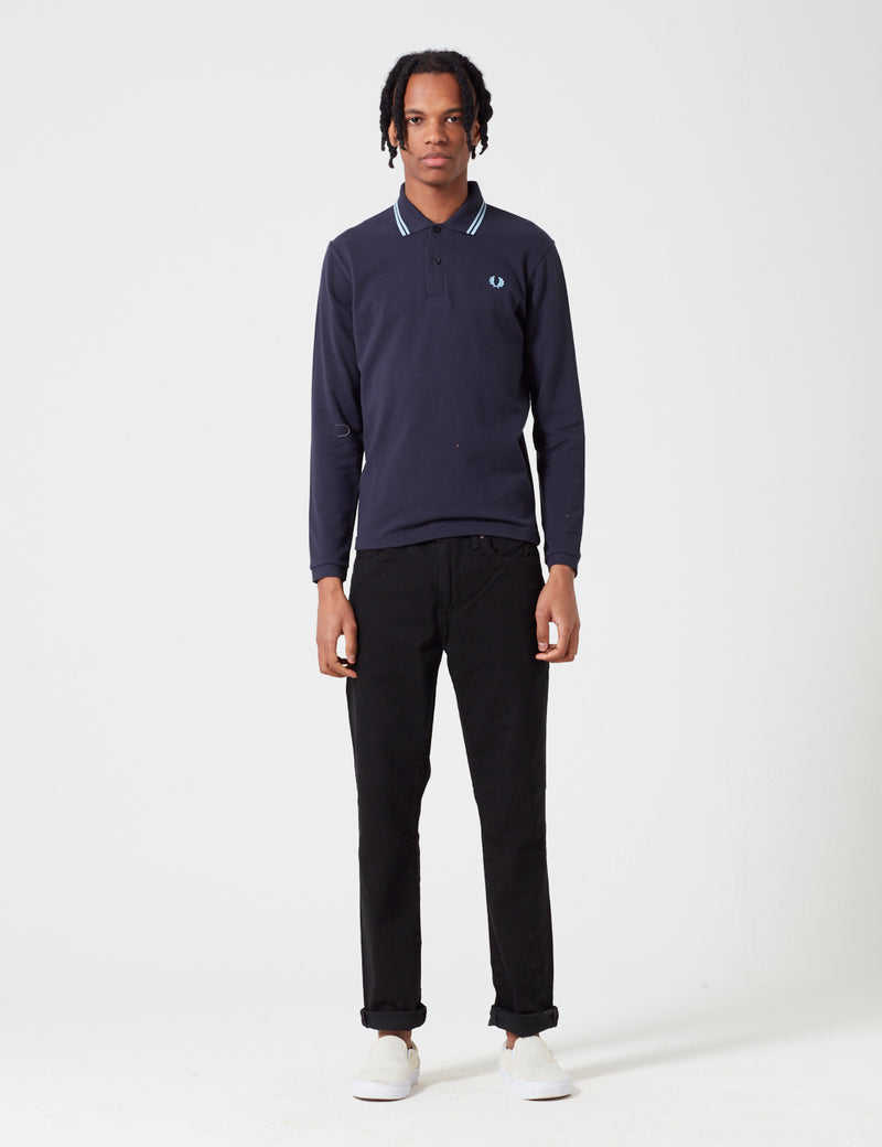 Fred Perry Twin Tipped Long Sleeve Polo Shirt - Navy Blue