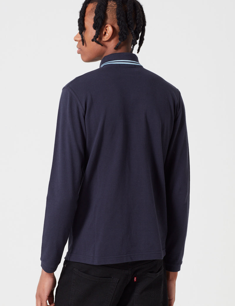 Fred Perry Twin Tipped Long Sleeve Polo Shirt - Navy Blue
