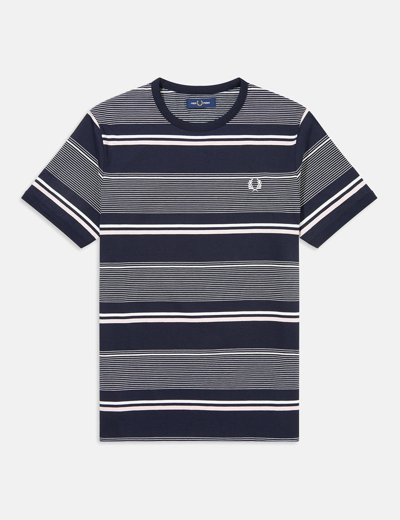 Fred Perry Stripe T-Shirt - Navy Blue