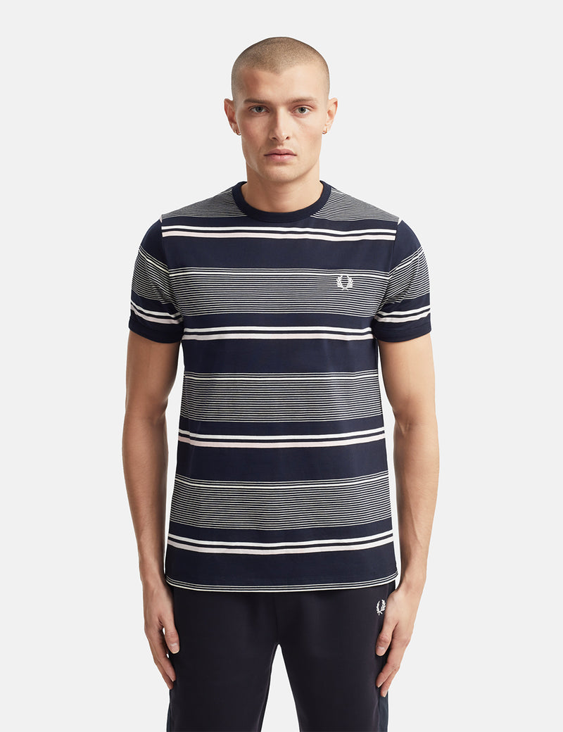 Fred Perry Stripe T-Shirt - Navy Blue